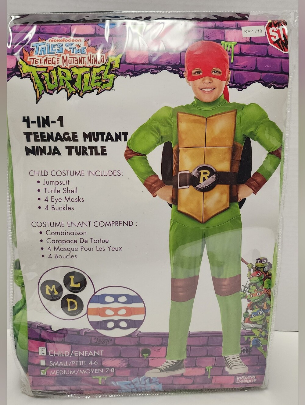 M (7-8) Teenage Mutant Ninja Turtles Boy Kids Halloween 4 in 1 Green Costume NEW